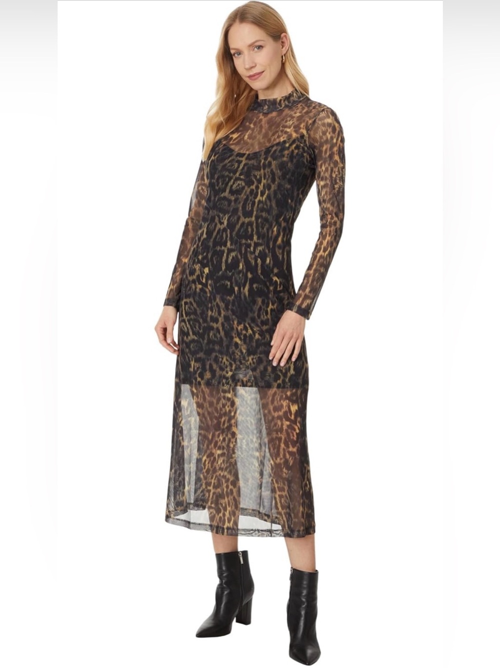 All Saints Hanna Jinx Golden Brown Long Sleeve Mesh Midi Dress
